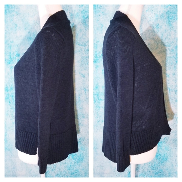 LOFT Black Knit Open Drape Cardigan Sweater - Picture 7 of 14